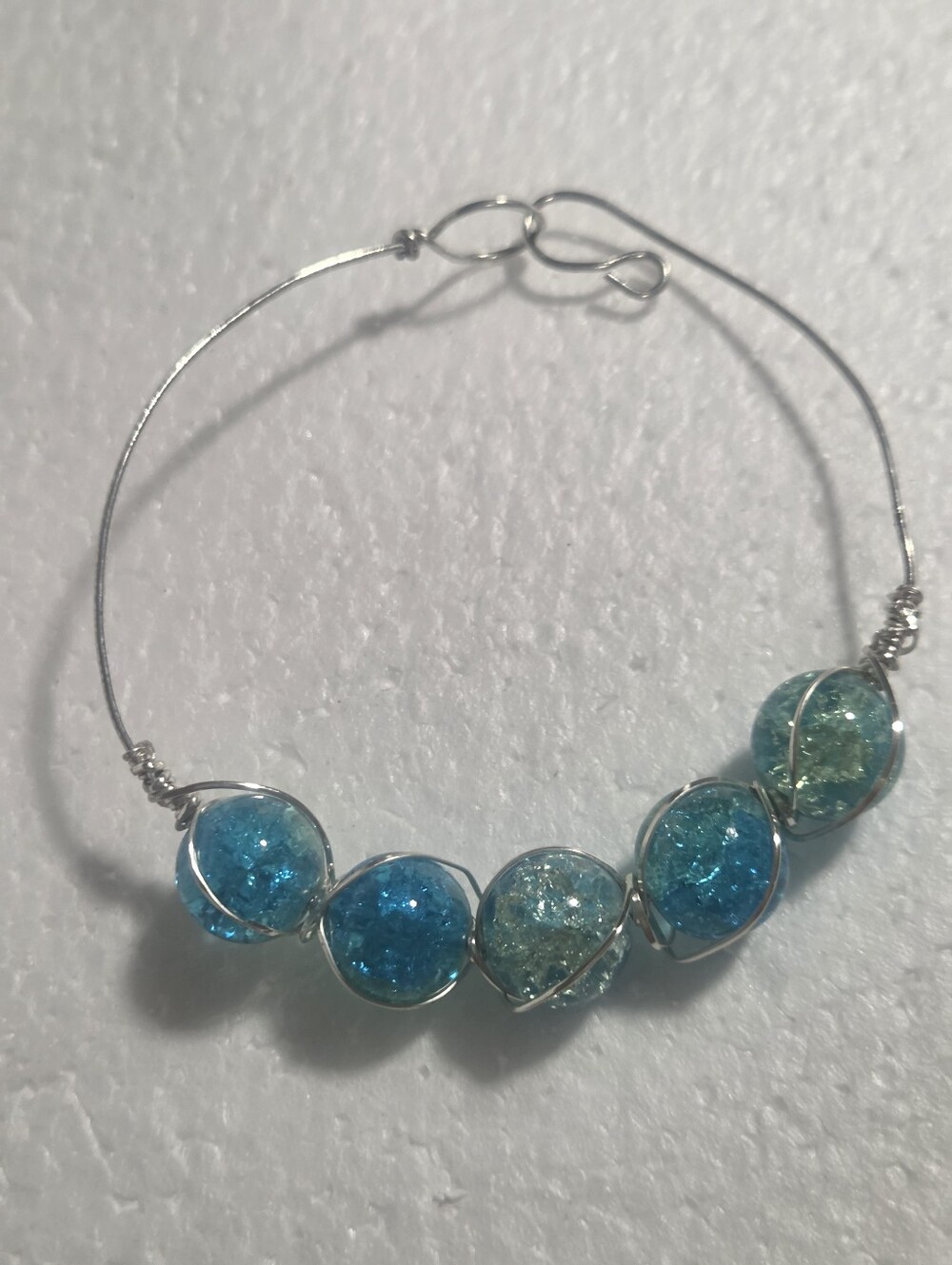 Handcrafted Blue Glass Bead Wire-Wrapped Bracelet